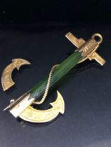 Victorian gold metal and jade Anchor Sweet heart brooch approximately 5.5cm long A.F