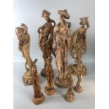 Vintage oriental statues, a collection of 60/70s imitation ivory resin oriental figures ranging in