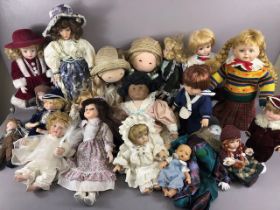 Dolls, collection of vintage dolls in various costumes mostly with bisque heads ranging in size from