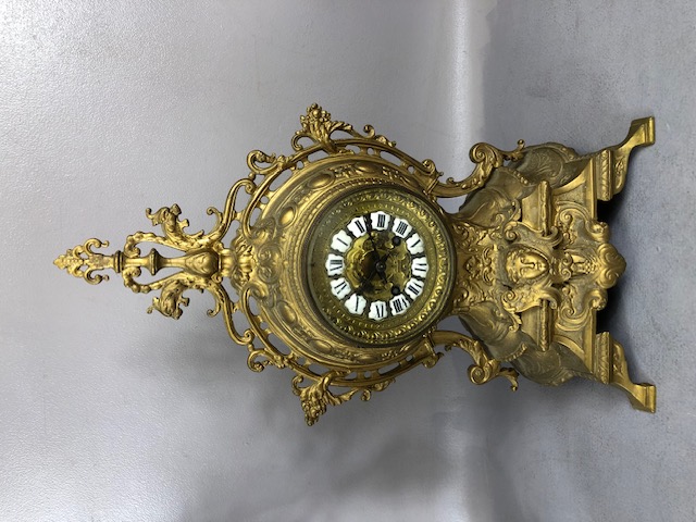 Antique Clock, Louis style elaborately decorated brass cased mantel clock with Roman numeral dial, - Image 2 of 17