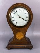 Edwardian inlaid mantle clock with Roman numeral dial, approx 23cm in height, with key