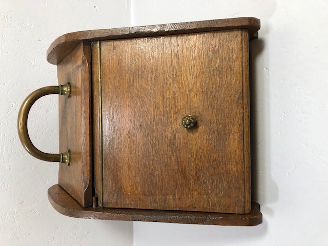 Antique blond Oak wooden coal scuttle, lifting front with brass fittings A.F