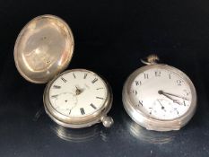 Two Silver pocket watches the larger stamped OMEGA inside back cover (winds and runs) the other