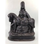 Vintage Cast Iron door stop of a Highlander possibly Bonnie Prince Charlie, foundry plaque to