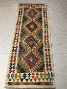 Oriental rug, Hand knotted wool Chobi Kilim runner with geometric pattern approx 190 x 73cm