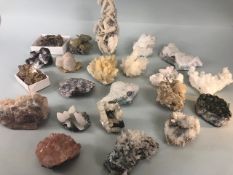 Geological, mineral, crystal interest, a collection of mineral and crystals display samples mostly