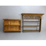 Pine furniture, 2 sets of vintage pine wall shelves. the larger of 3 shelves with pal-met top and