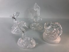 Art Glass, four French Lead crystal animal figures, being a Horse and Foul, Eagle, Seahorse and a