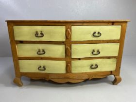 Antique furniture, European robust pine double dresser, double run of 3 drawers with wrought iron