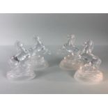 Art Glass, 2 pairs of French lead crystal rearing horses, all approximately 16cm high, one horse