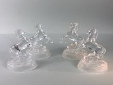 Art Glass, 2 pairs of French lead crystal rearing horses, all approximately 16cm high, one horse