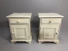 Pine furniture, pair of painted pine bed side cupboards with top drawer each approximately 45 x 41 x