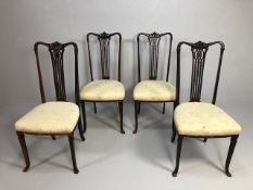Dinning Chairs, 4 regency style dark wood dinning chairs with openwork splat backs and cream brocade