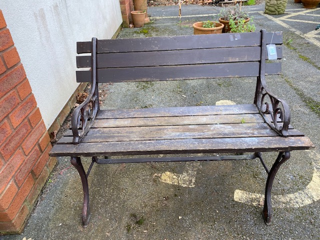 Garden bench with metal ends and wooden slats (A/F)