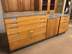 Modern chest of five office drawers / plan chest, approx 95cm x 50cm x 81cm tall, accompanied by a