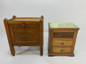 Antique furniture, continental table top 3 draw pine spice chest with iron drawer pulls (sides