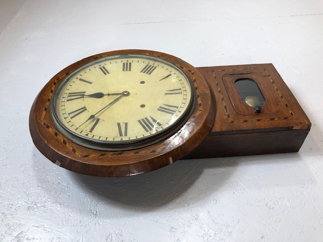 Antique Clock Edwardian wall dial clock ,plain dial with roman numerals the case with marquetery - Image 2 of 4