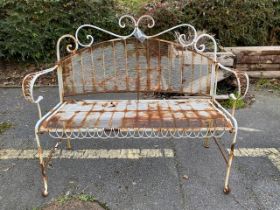 Wirework French-style garden two-seater bench, approx 104cm wide