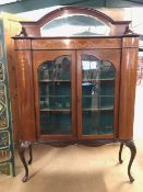 Antique Furniture, Edwardian mahogany double fronted display cabnet, glazed double doors and side