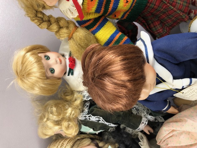 Dolls, collection of vintage dolls in various costumes mostly with bisque heads ranging in size from - Image 11 of 15
