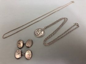 Collection of Silver jewellery to include a St Christopher on chain, a pair of Hallmarked