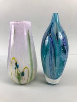 Studio Art glass, two art glass vases, one of white glass with design of budding flowers approx 18cm