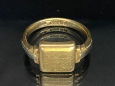 9ct Gold chunky signet ring not engraved, size 'V' and approx 7.6g