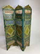 Moorish Moroccan 3 fold screen or room divider, each panel with hand painted designs and set with