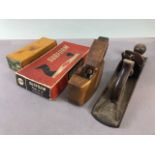 Vintage tools, 3 vintage woodworking planes and a Surform in its box