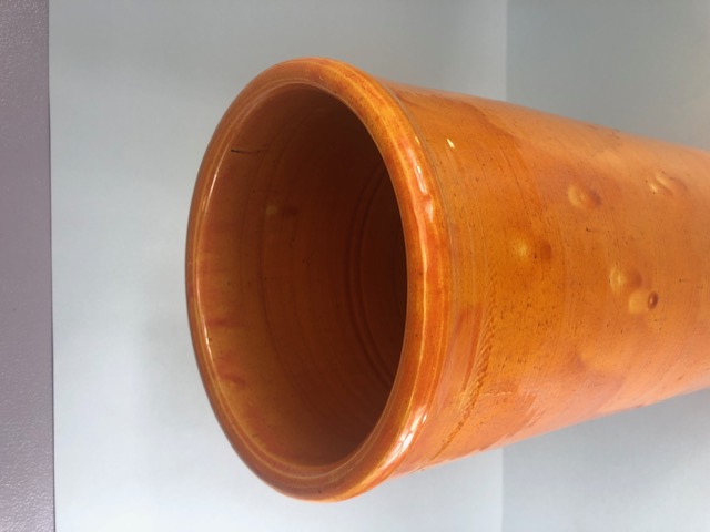 Studio Art pottery, tall cylindrical orange salt glaze pot, approximately 54cm high - Image 3 of 6