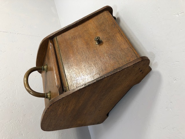 Antique blond Oak wooden coal scuttle, lifting front with brass fittings A.F - Image 6 of 6