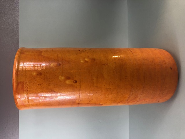 Studio Art pottery, tall cylindrical orange salt glaze pot, approximately 54cm high