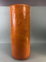 Studio Art pottery, tall cylindrical orange salt glaze pot, approximately 54cm high