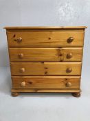 Pine Furniture, modern pine cottage chest of drawers, run of 4 drawers on bun feet approximately