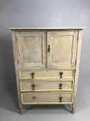 Vintage furniture, 1930s cupboard and drawers with painted and washed lime finish, run of 3