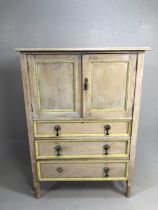 Vintage furniture, 1930s cupboard and drawers with painted and washed lime finish, run of 3