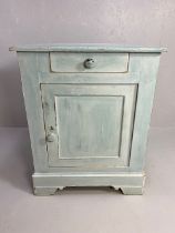 Antique furniture, large continental hall cupboard in pine with painted distressed finish, single