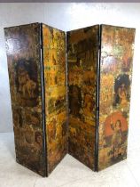 Victorian decoupage room divider / screen, approx 228cm in length x 183cm in height