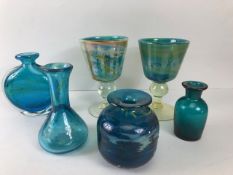 Art studio Glass, a collection of Mdina glass in tones of Aqua and green, to include a pair of