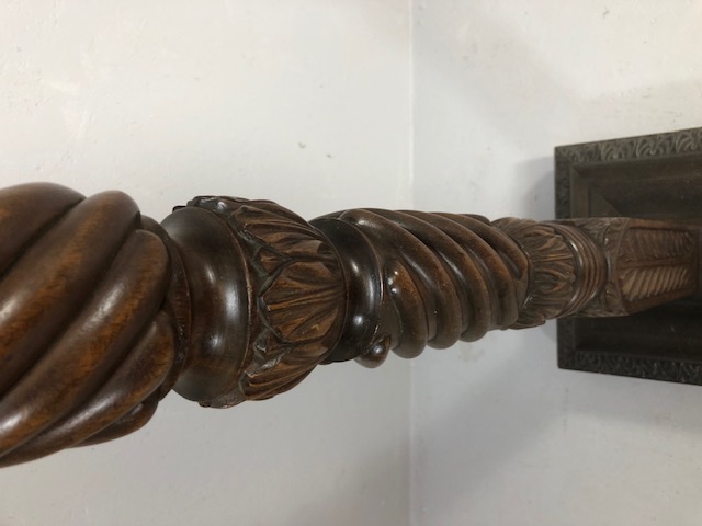 Antique Furniture, early 20th century carved wood standard lamp base sectioned by twists and - Image 4 of 6