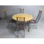 Modern Table and chairs, Retro style 4 seater round table top on splayed arch chrome legs and four