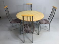 Modern Table and chairs, Retro style 4 seater round table top on splayed arch chrome legs and four