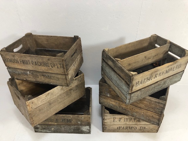 Wooden Crates, six vintage stackable wooden apple or farm crates with stenciled company names, - Image 20 of 20