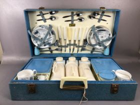 Vintage Picnic set, 1970s Six setting by Brexton, Knives ,Forks, cups, plates,Saucers, Flasks food