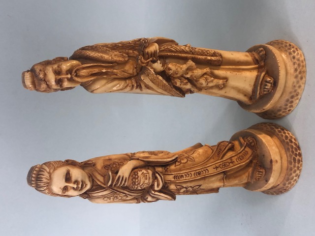 Vintage oriental statues, a collection of 60/70s imitation ivory resin oriental figures ranging in - Image 13 of 15