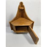 Arts and crafts style blonde Oak corner cupboard and display shelf approximately 69cm high 37cm