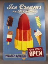 Advertising sign, modern metal sign, 'Ice Creams and Ice Lollies', approximately 70cm x 50cm