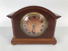 Antique Clock, wooden cased mantel clock , unmarked movement, silvered face with Roman numerals,
