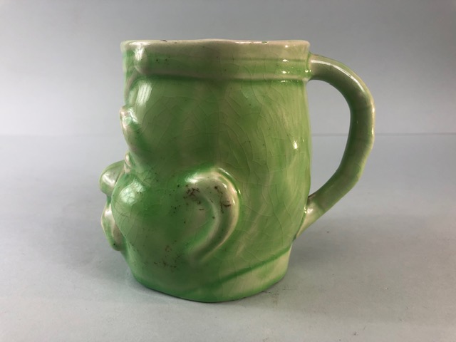 Military interest, WW1 Bruce Bairnsfather, Old Bill character Mug in green glaze along with a copy - Image 3 of 11