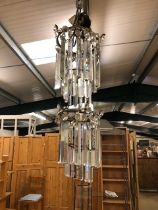 Antique lighting, a pair of late 19th century glass 2 tier prism chandeliers , elongated drops